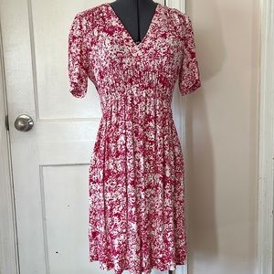 HD in Paris Archipelago Dress Anthropologie Pink Fit & Flare V-Neck Pullover 0